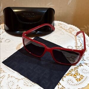 FENDI Red Square 57mm Stylish Red Sunglasses ( FS5220 ) with case